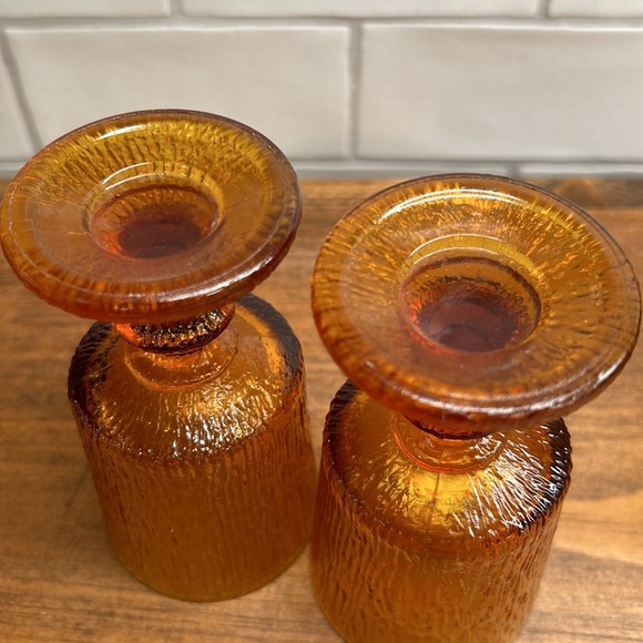 Vintage Ravenhead Siesta Mid Century Textured Stemmed Amber Glasses Set Of Four - Picture 9 of 16